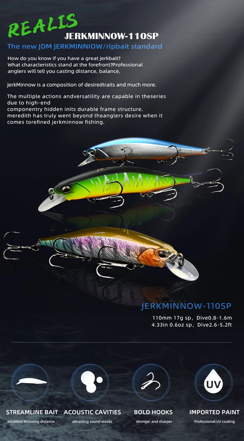 Jerkbait Wobbler 110mm 17g SP Fishing Lures Hard Bait Minnow Multiple Colour For professional Fishing Hook